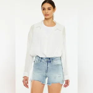 Kancan High Rise Side Slit Denim Shorts
