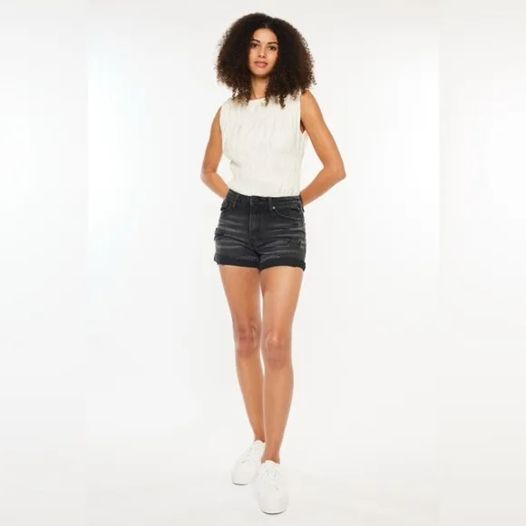 Kancan High Waist Distressed Denim Shorts