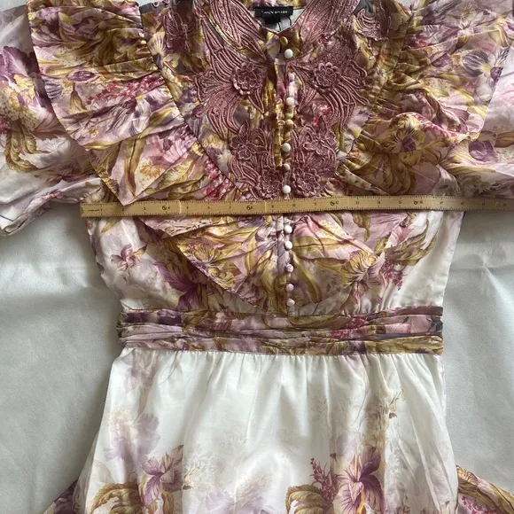 Karen Millen Floral Applique Crinkle Woven Cocktail Balloon Sleeves Mini Dress 8