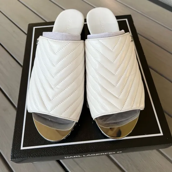 Karl Lagerfeld Leni Nappa bright white leather wedge heel