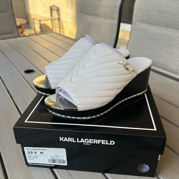 Karl Lagerfeld Leni Nappa bright white leather wedge heel