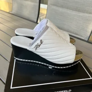 Karl Lagerfeld Leni Nappa bright white leather wedge heel