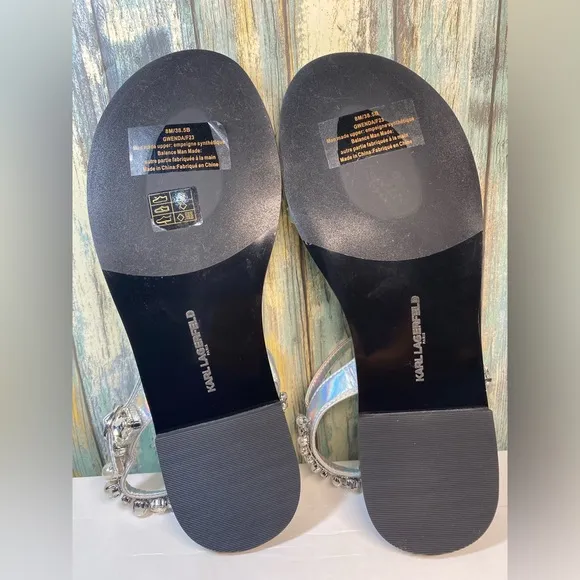 KARL LAGERFELD PARIS GWENDA EMBELLISHED ANKLE-STRAP SANDALS