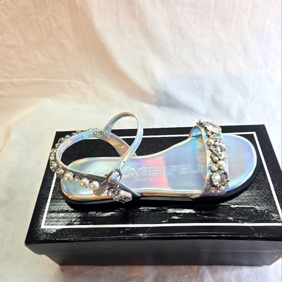 Karl Lagerfeld Paris Women's Size 7 Gwenda Rhinestones Ankle-Strap Sandals New