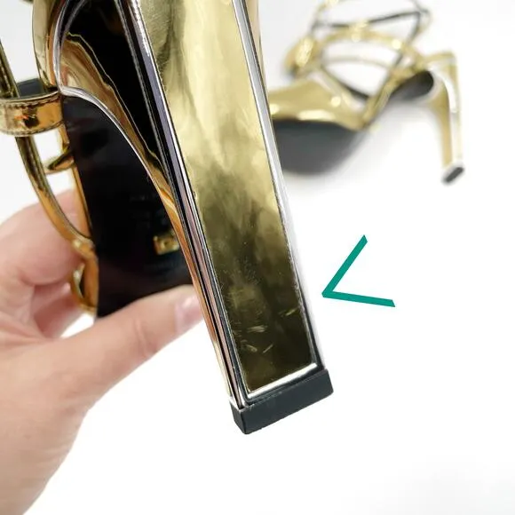 Kat Maconie Louise Gold Heels Ankle Wrap Pumps Metallic Pointed Toe Sz 5 US
