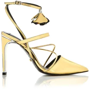 Kat Maconie Louise Gold Heels Ankle Wrap Pumps Metallic Pointed Toe Sz 5 US