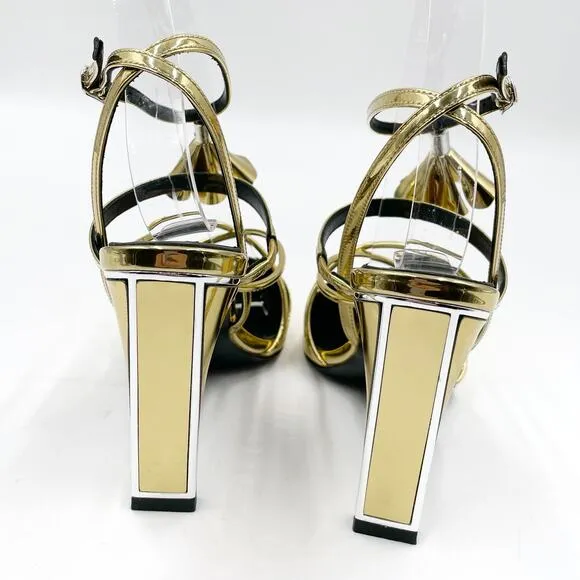 Kat Maconie Louise Gold Heels Ankle Wrap Pumps Metallic Pointed Toe Sz 5 US