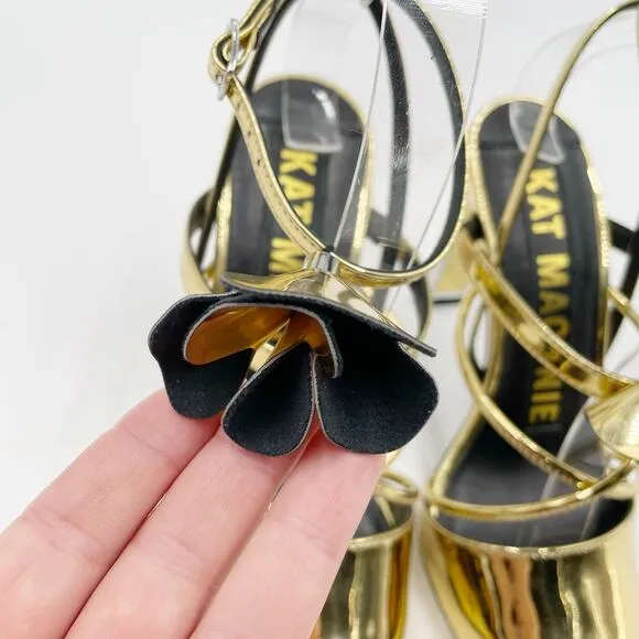 Kat Maconie Louise Gold Heels Ankle Wrap Pumps Metallic Pointed Toe Sz 5 US