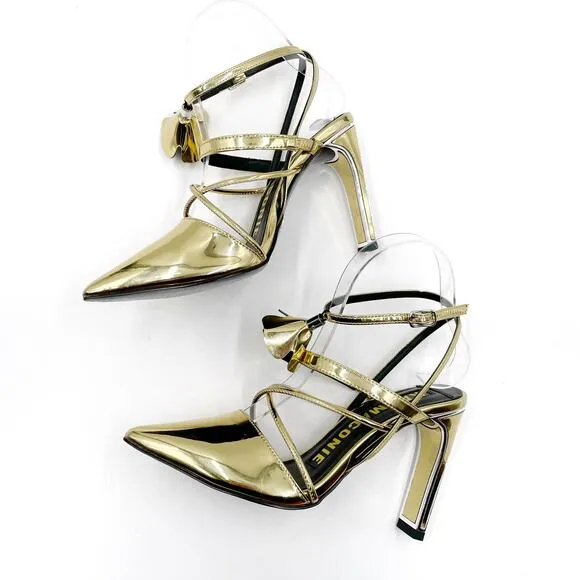 Kat Maconie Louise Gold Heels Ankle Wrap Pumps Metallic Pointed Toe Sz 5 US