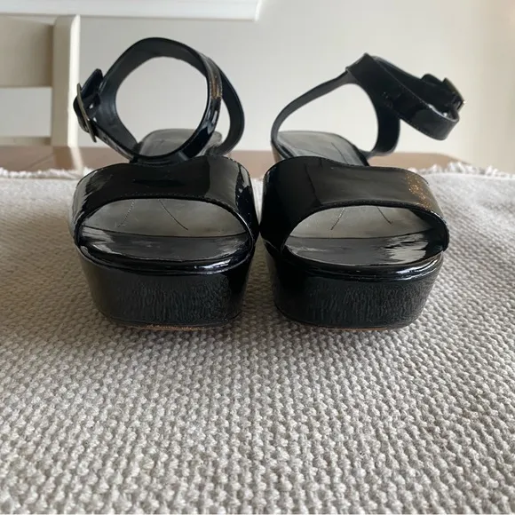 Kate Spade Black Patent Leather Platform Sandals Ankle Strap Heel- 2.5” Size 8