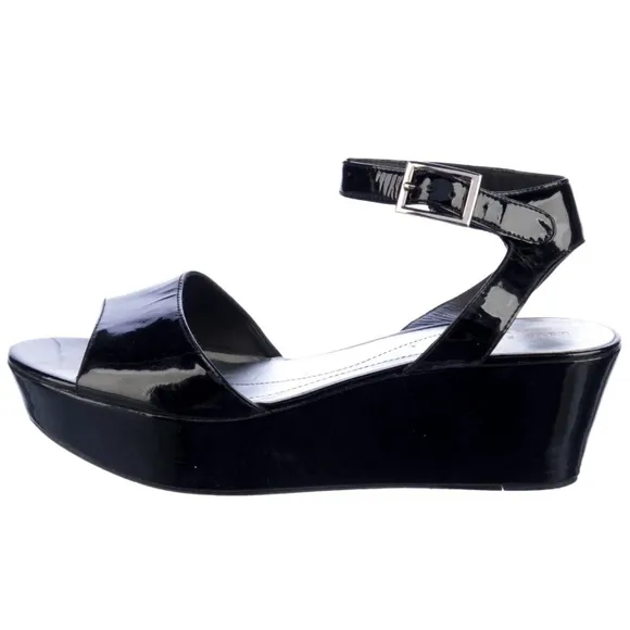 Kate Spade Black Patent Leather Platform Sandals Ankle Strap Heel- 2.5” Size 8