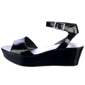 Kate Spade Black Patent Leather Platform Sandals Ankle Strap Heel- 2.5” Size 8