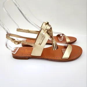 Kate Spade Carlita gold leather slingback sandals tassel 7.5 M