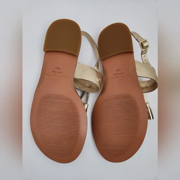 Kate Spade Carlita gold leather slingback sandals tassel 7.5 M