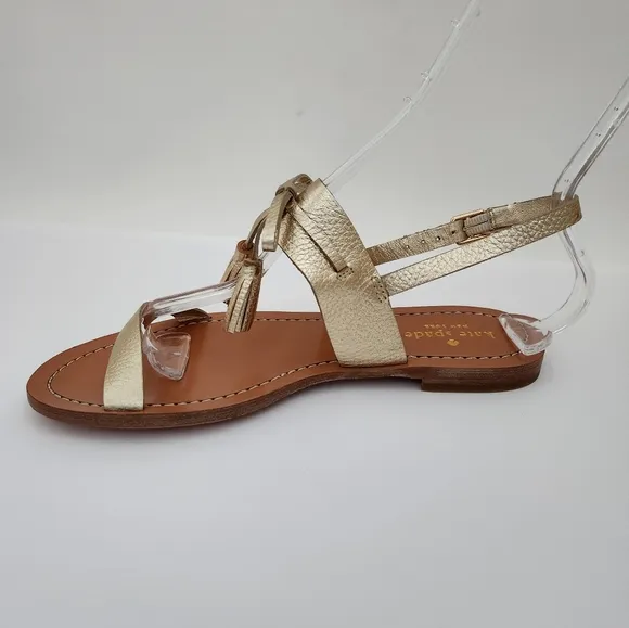 Kate Spade Carlita gold leather slingback sandals tassel 7.5 M