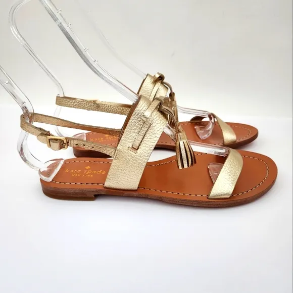 Kate Spade Carlita gold leather slingback sandals tassel 7.5 M