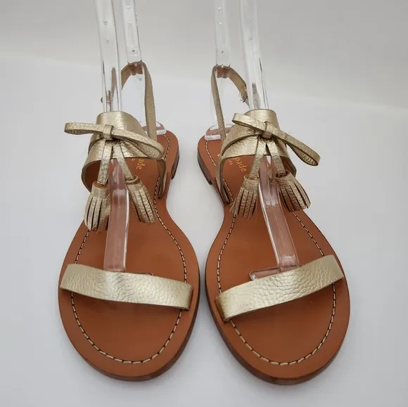 Kate Spade Carlita gold leather slingback sandals tassel 7.5 M