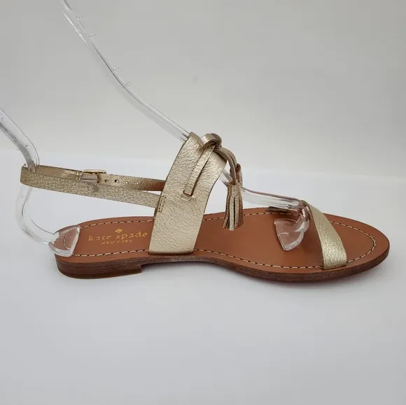 Kate Spade Carlita gold leather slingback sandals tassel 7.5 M