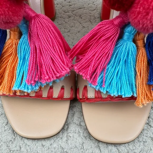 Kate Spade Central Too Moroccan Tassel Pom Pom Sandals Heels
