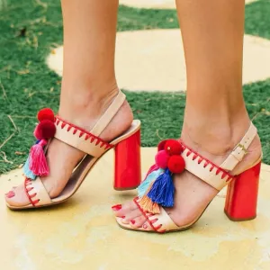 Kate Spade Central Too Moroccan Tassel Pom Pom Sandals Heels