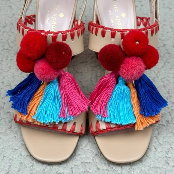 Kate Spade Central Too Moroccan Tassel Pom Pom Sandals Heels
