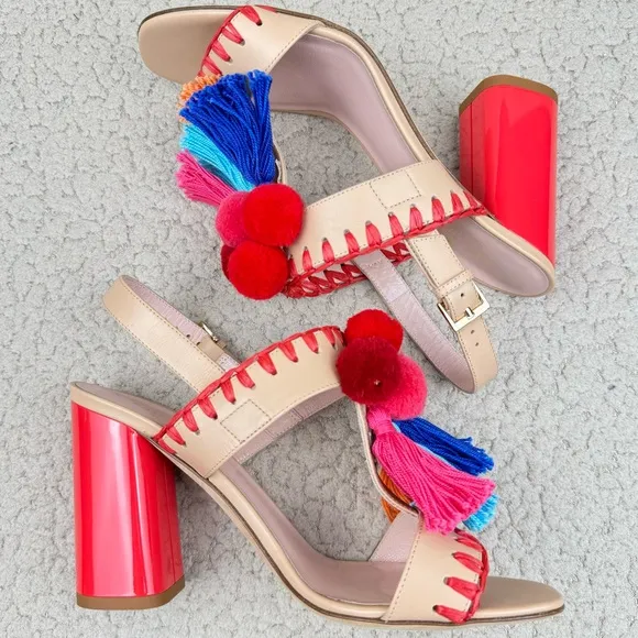 Kate Spade Central Too Moroccan Tassel Pom Pom Sandals Heels