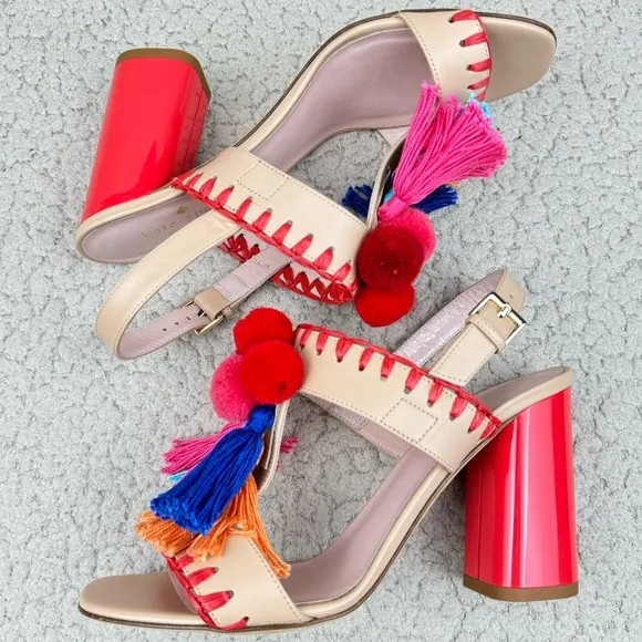 Kate Spade Central Too Moroccan Tassel Pom Pom Sandals Heels