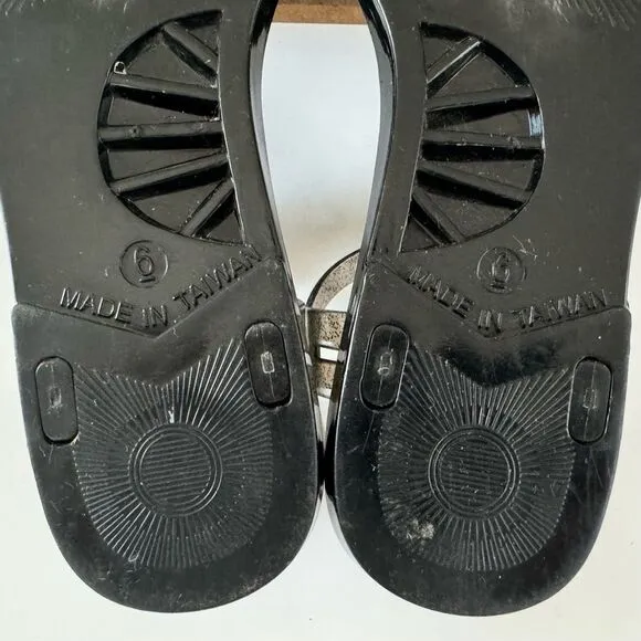 Kate Spade Farrah Black Glitter Jelly Sandals Rhinestones Floral Sz 6 Rubber