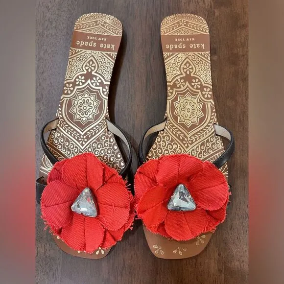 Kate Spade flower/ Jewel stone Flat sandals Size 11M Modern Romantic Cute