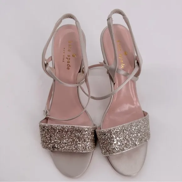 Kate Spade Ismar Silver Glitter Sandals Heels Size 7
