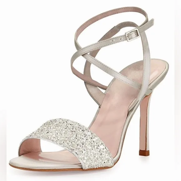Kate Spade Ismar Silver Glitter Sandals Heels Size 7