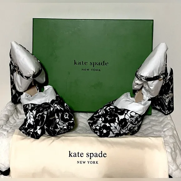 Kate Spade New York Black and White Platform Floral Heels Size 7.5