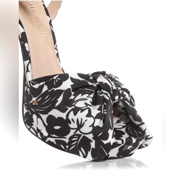 Kate Spade New York Black and White Platform Floral Heels Size 7.5