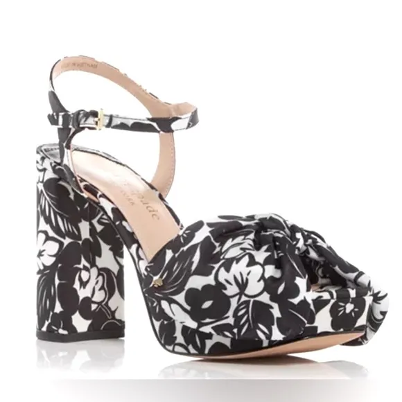 Kate Spade New York Black and White Platform Floral Heels Size 7.5