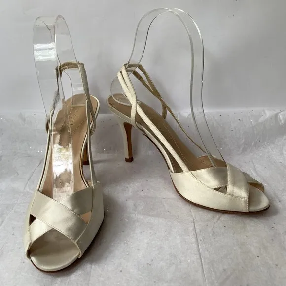 Kate Spade New York Ivory Bridal Wedding Slingback Sandals Peep Toe - Size 6.5