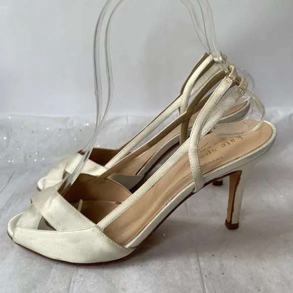 Kate Spade New York Ivory Bridal Wedding Slingback Sandals Peep Toe - Size 6.5