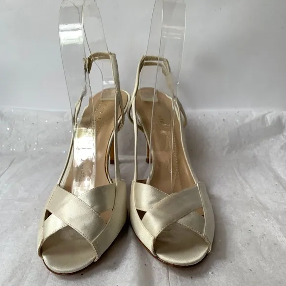 Kate Spade New York Ivory Bridal Wedding Slingback Sandals Peep Toe - Size 6.5