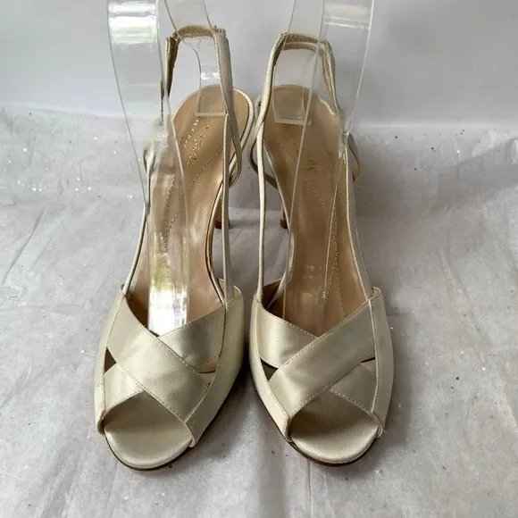 Kate Spade New York Ivory Bridal Wedding Slingback Sandals Peep Toe - Size 6.5