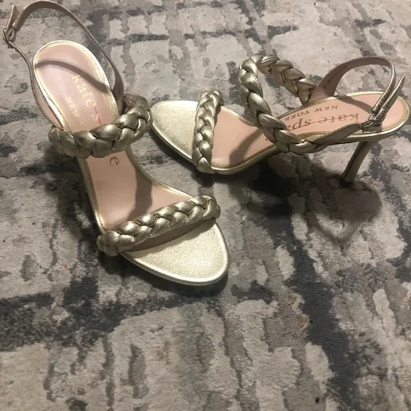 Kate Spade New York Womens Leather Braided Straps Slingback Heels Sandals Gold