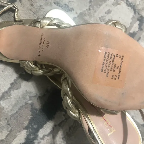 Kate Spade New York Womens Leather Braided Straps Slingback Heels Sandals Gold