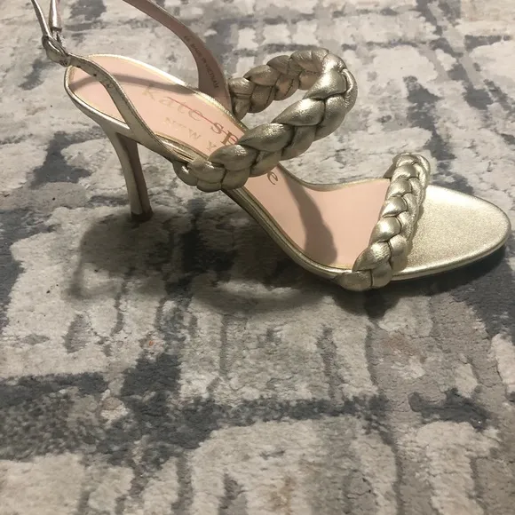 Kate Spade New York Womens Leather Braided Straps Slingback Heels Sandals Gold