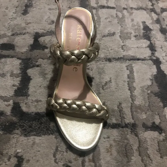 Kate Spade New York Womens Leather Braided Straps Slingback Heels Sandals Gold