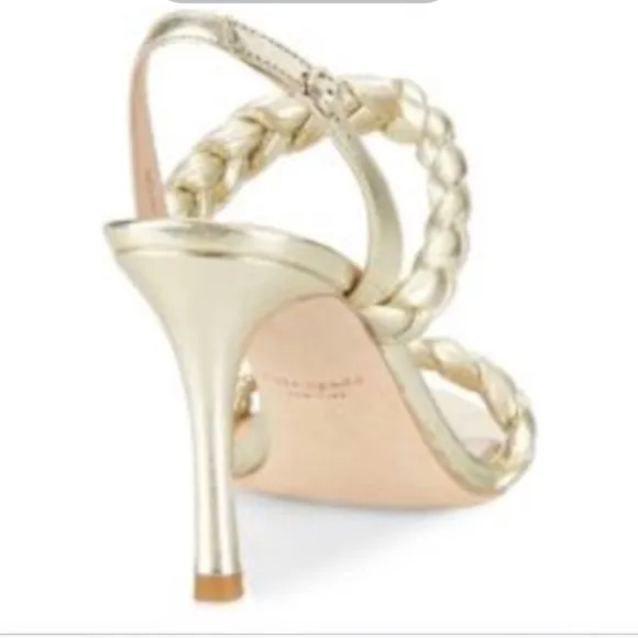 Kate Spade New York Womens Leather Braided Straps Slingback Heels Sandals Gold