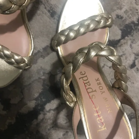 Kate Spade New York Womens Leather Braided Straps Slingback Heels Sandals Gold