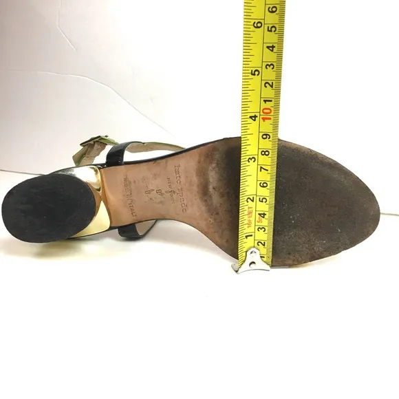 Kate Spade Patent Leather Gold Heel Yellow/Green Ankle Strap Sandals Size 8B