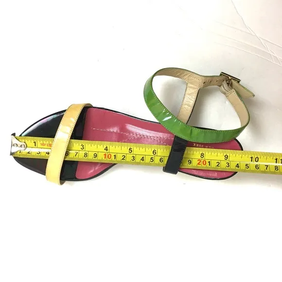 Kate Spade Patent Leather Gold Heel Yellow/Green Ankle Strap Sandals Size 8B