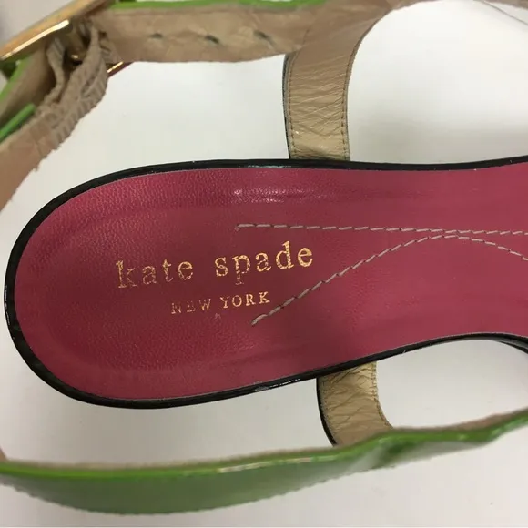 Kate Spade Patent Leather Gold Heel Yellow/Green Ankle Strap Sandals Size 8B