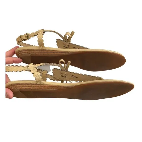Kate Spade Patent Leather Scallop Nude Bow and Gold Thong Sandals - 10.5