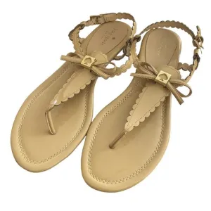 Kate Spade Patent Leather Scallop Nude Bow and Gold Thong Sandals - 10.5