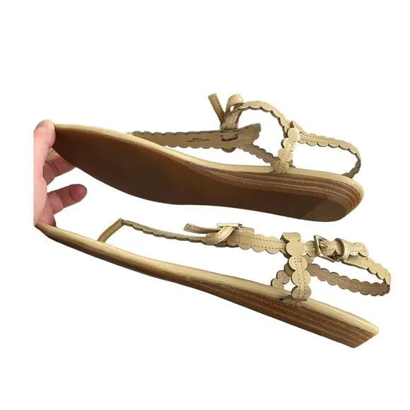 Kate Spade Patent Leather Scallop Nude Bow and Gold Thong Sandals - 10.5